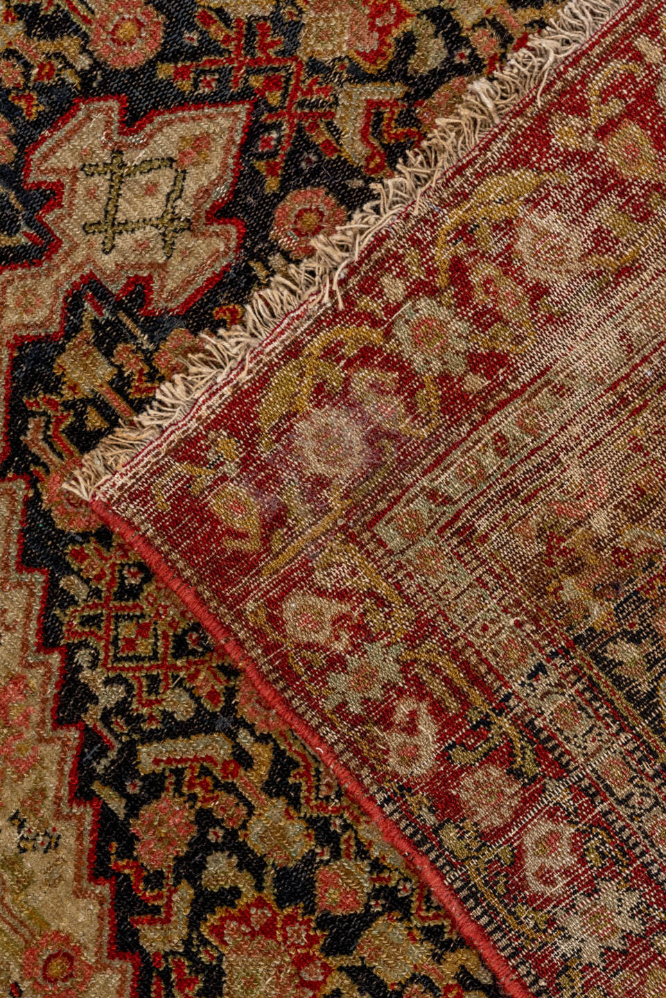 4' x 6' one-of-a-kind handmade vintage Senne small size rug. Color palette: ivory, charcoal, rust, burgundy, camel, sage