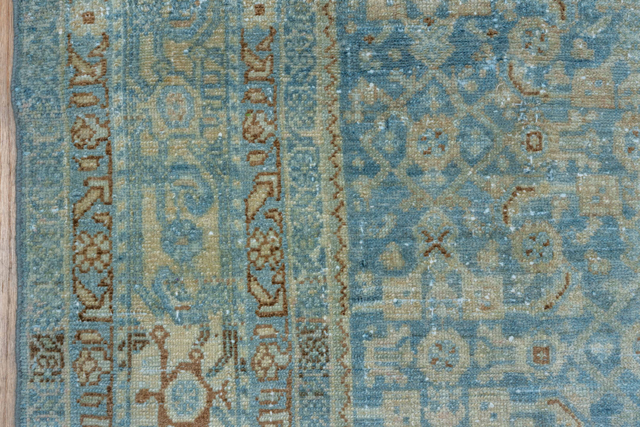 6' x 8' one-of-a-kind handmade vintage Malayer medium size rug. Color palette: light blue, ivory, taupe, rust, beige, slate