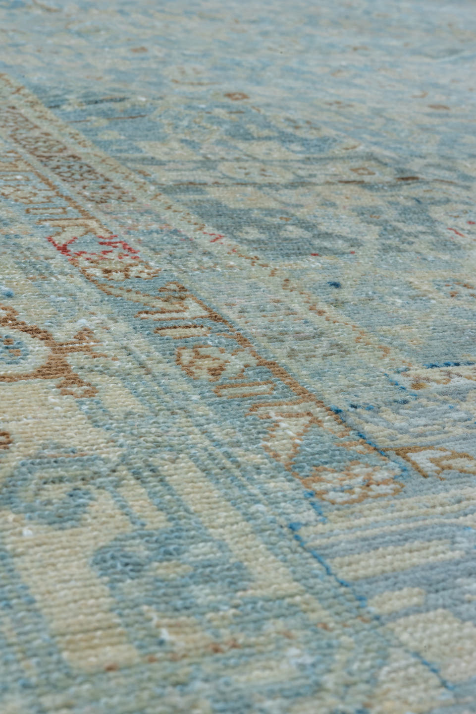 6' x 8' one-of-a-kind handmade vintage Malayer medium size rug. Color palette: light blue, ivory, taupe, rust, beige, slate