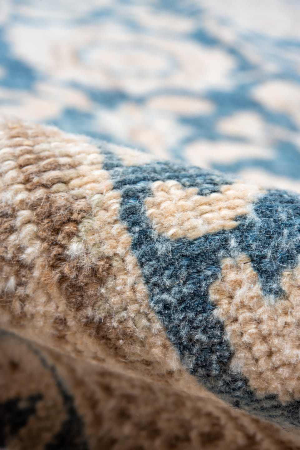 8' x 11' one-of-a-kind handmade vintage Malayer large size rug. Color palette: ivory, sky blue, beige, taupe, camel