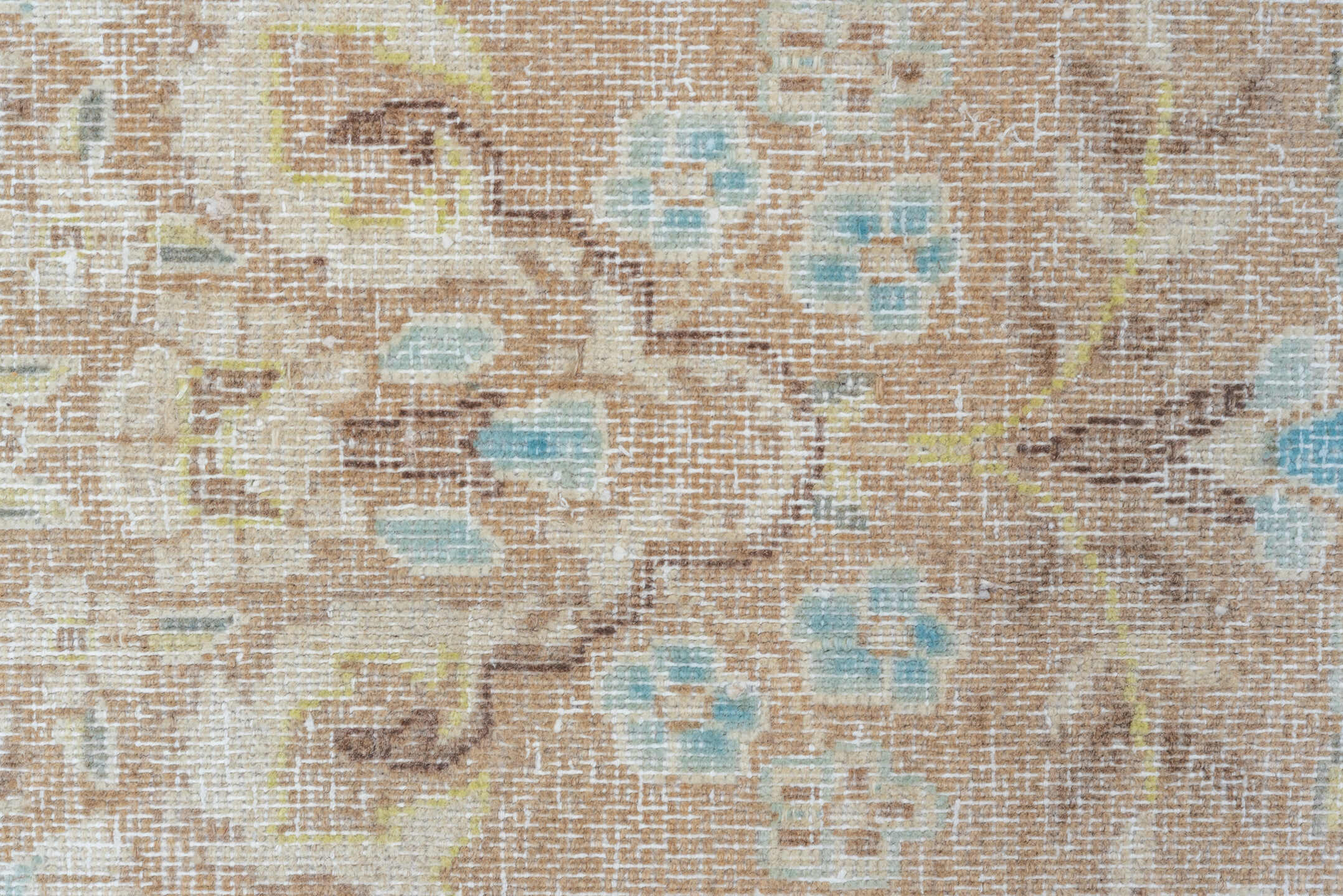 9' x 12' one-of-a-kind handmade vintage Kerman large size rug. Color palette: taupe, ivory, aqua, beige, cream, pale gold