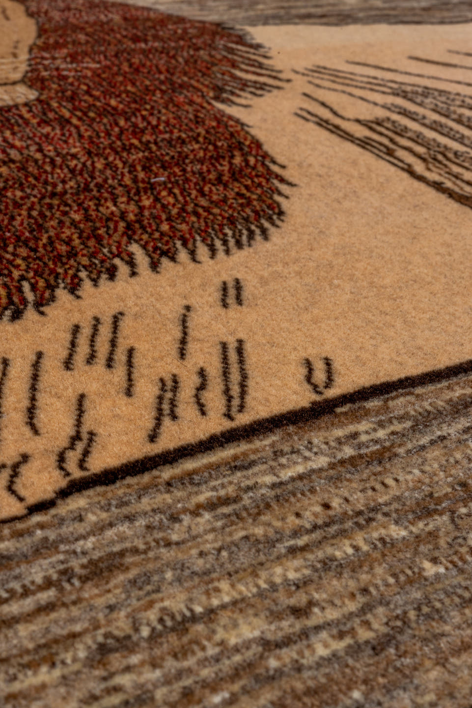 3' x 3' one-of-a-kind handmade vintage Gabbe small size rug. Color palette: taupe, camel, rust, brown, ivory, charcoal