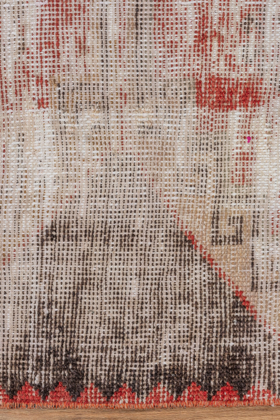 2' x 11' one-of-a-kind handmade vintage Oushak runner rug. Color palette: ivory, blush, charcoal, rust, rose, pink, gray