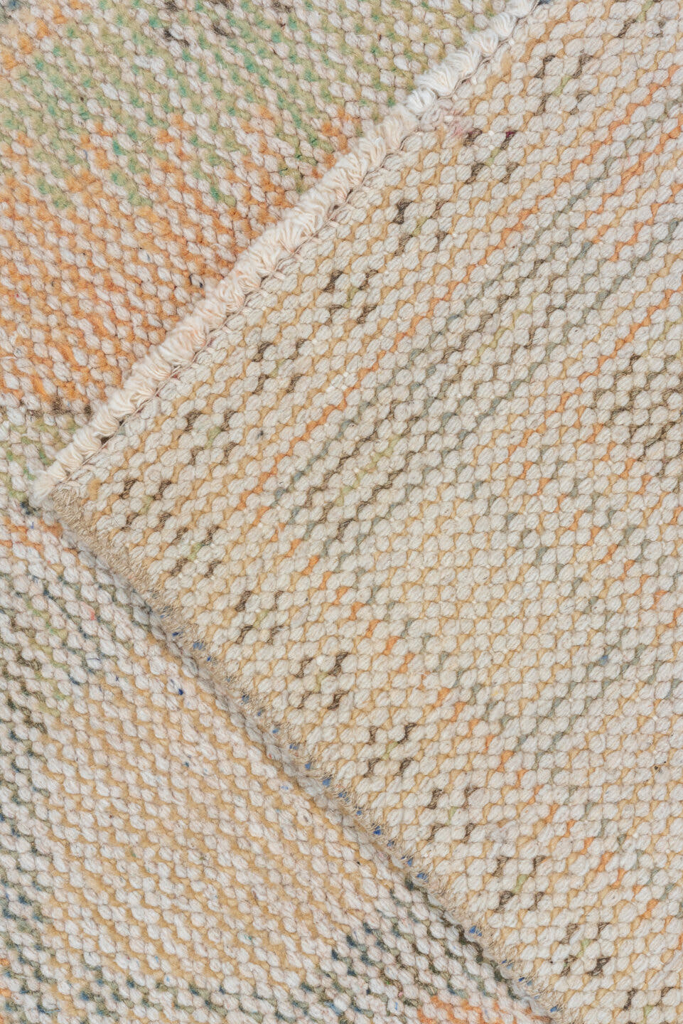 2' x 11' one-of-a-kind handmade vintage Oushak runner rug. Color palette: peach, sage, taupe, ivory, camel, gray, terracotta