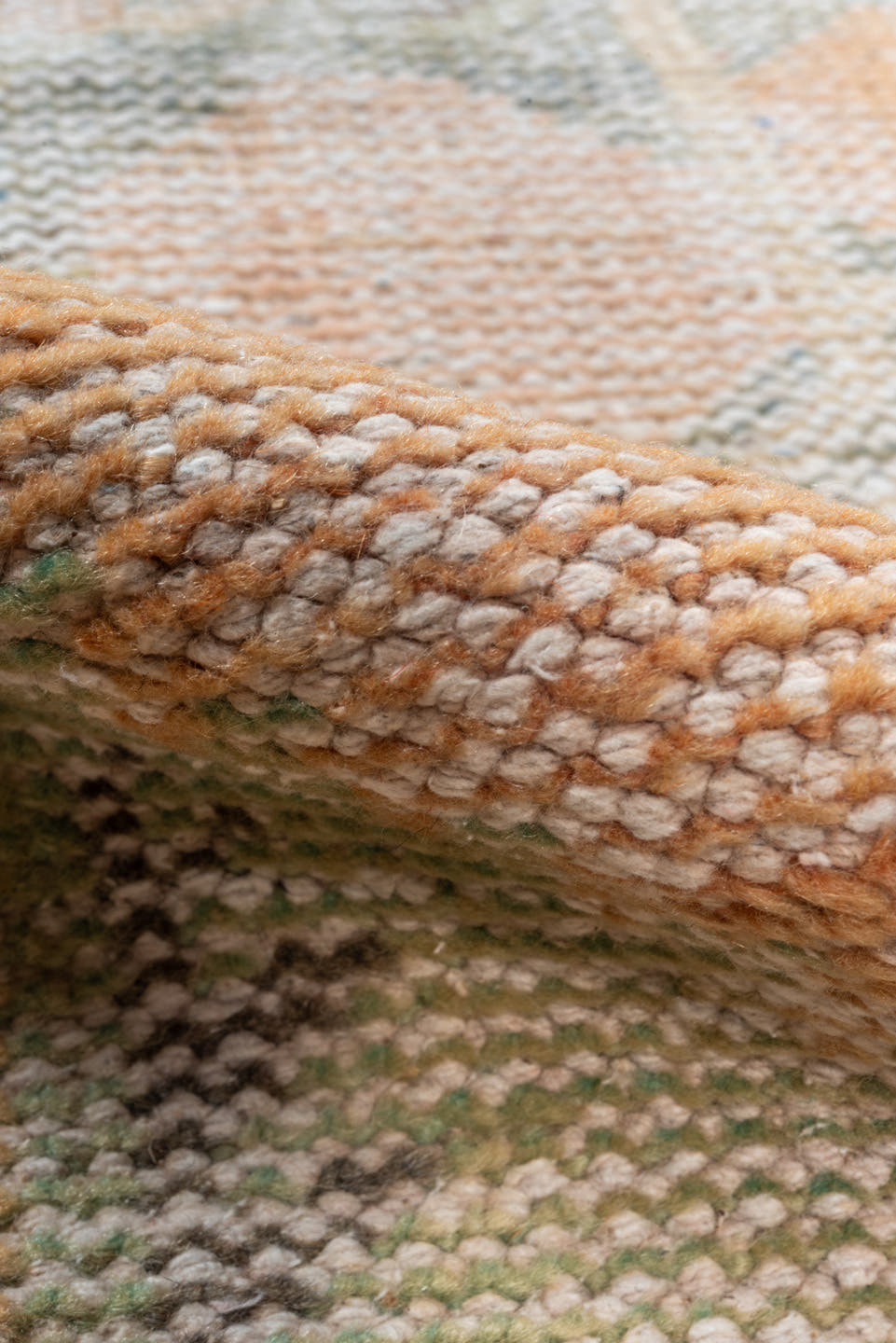 2' x 11' one-of-a-kind handmade vintage Oushak runner rug. Color palette: peach, sage, taupe, ivory, camel, gray, terracotta