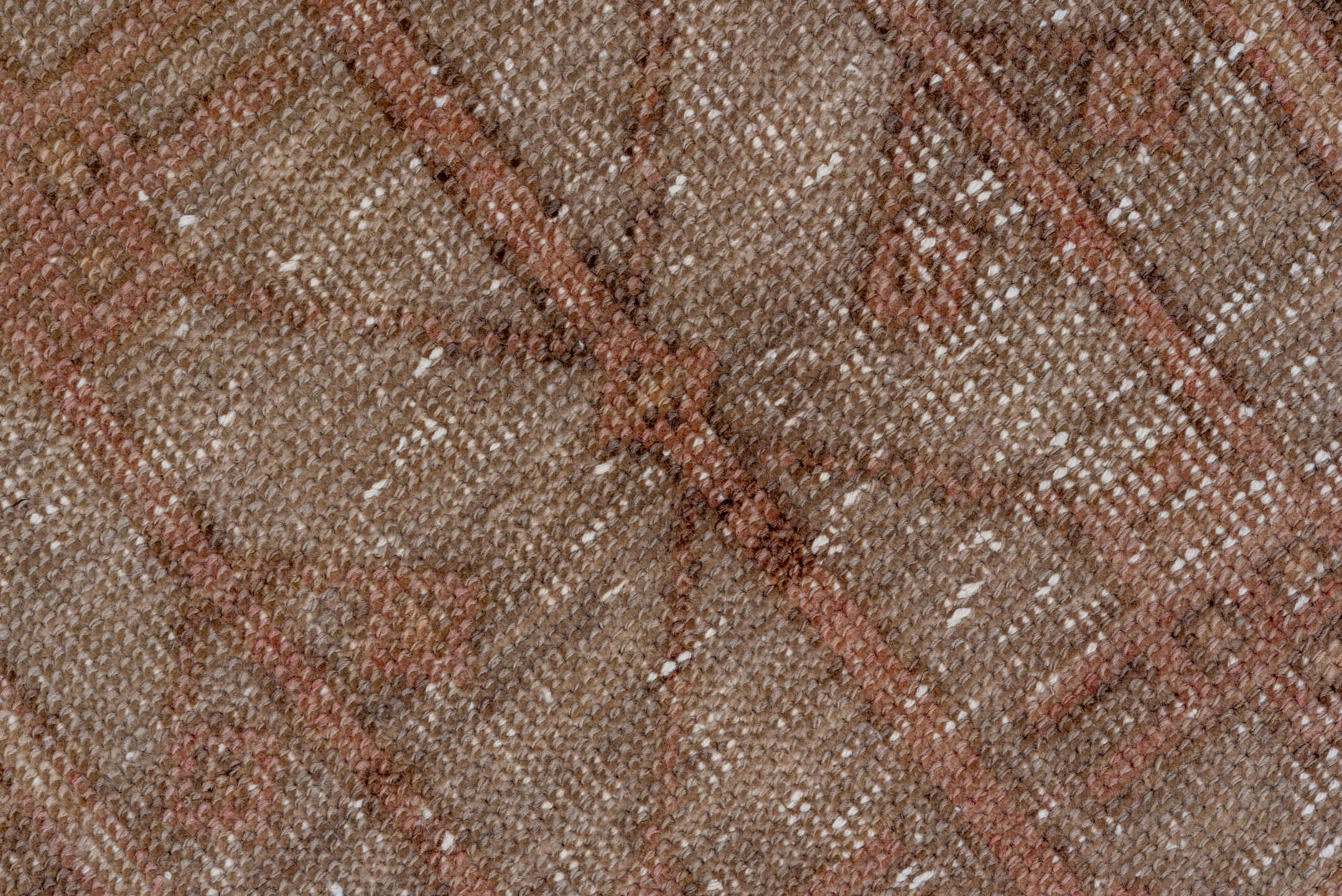 2' x 9' one-of-a-kind handmade vintage Oushak runner rug. Color palette: brown, gray, light gray, off-white, pink, red, snow