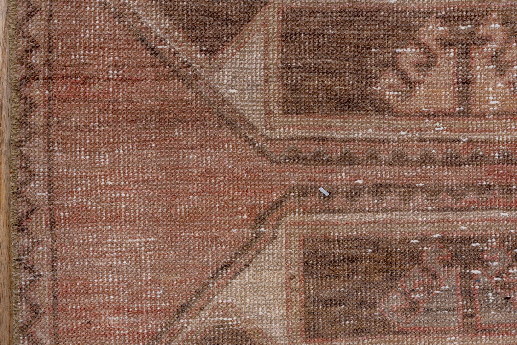 2' x 9' one-of-a-kind handmade vintage Oushak runner rug. Color palette: rose, taupe, charcoal, rust, ivory, brown, pink