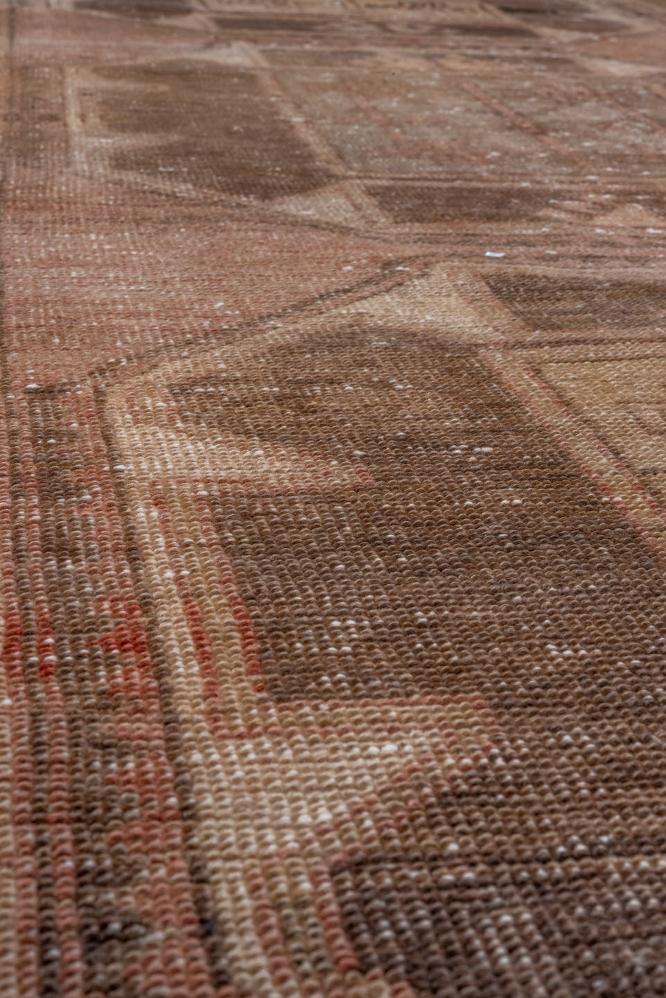 2' x 9' one-of-a-kind handmade vintage Oushak runner rug. Color palette: rose, taupe, charcoal, rust, ivory, brown, pink