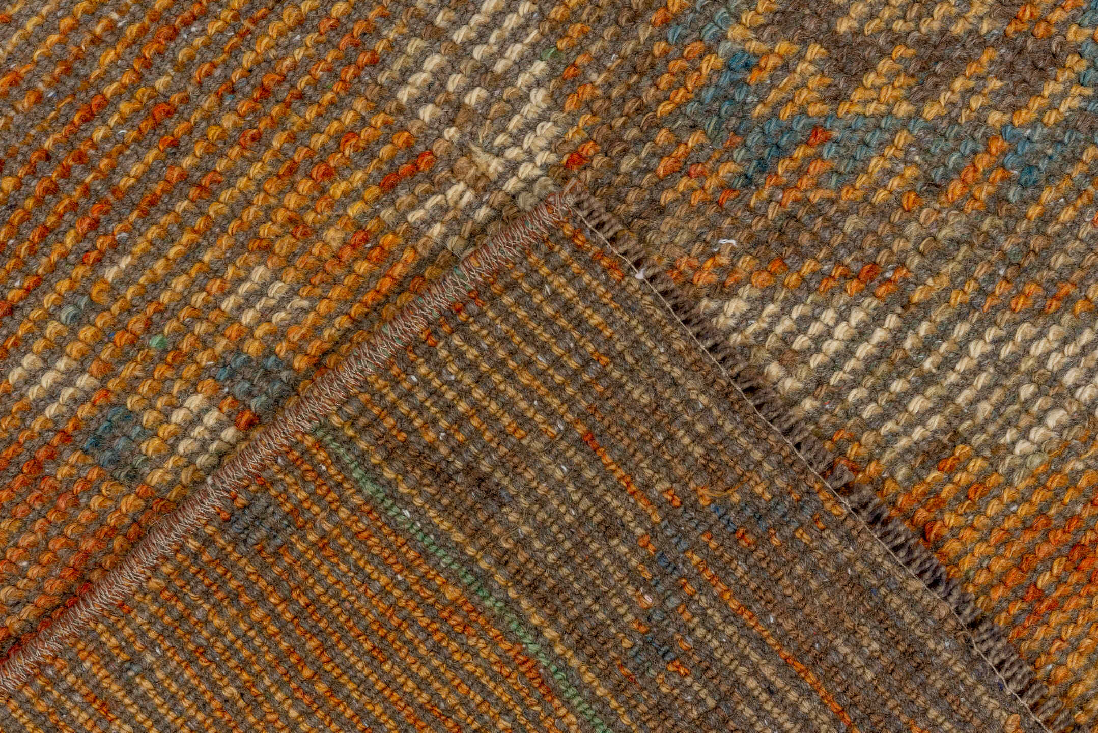 3' x 10' one-of-a-kind handmade vintage Oushak runner rug. Color palette: terra cotta, taupe, camel, aqua, ivory, slate