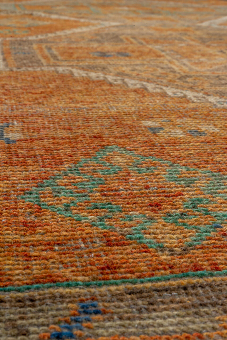3' x 10' one-of-a-kind handmade vintage Oushak runner rug. Color palette: terra cotta, taupe, camel, aqua, ivory, slate