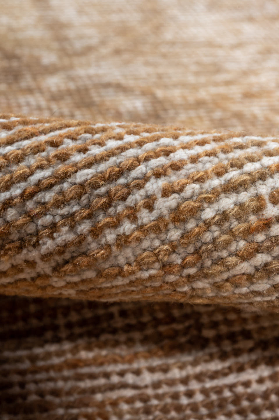3' x 9' one-of-a-kind handmade vintage Oushak runner rug. Color palette: camel, taupe, beige, ivory, brown, gray