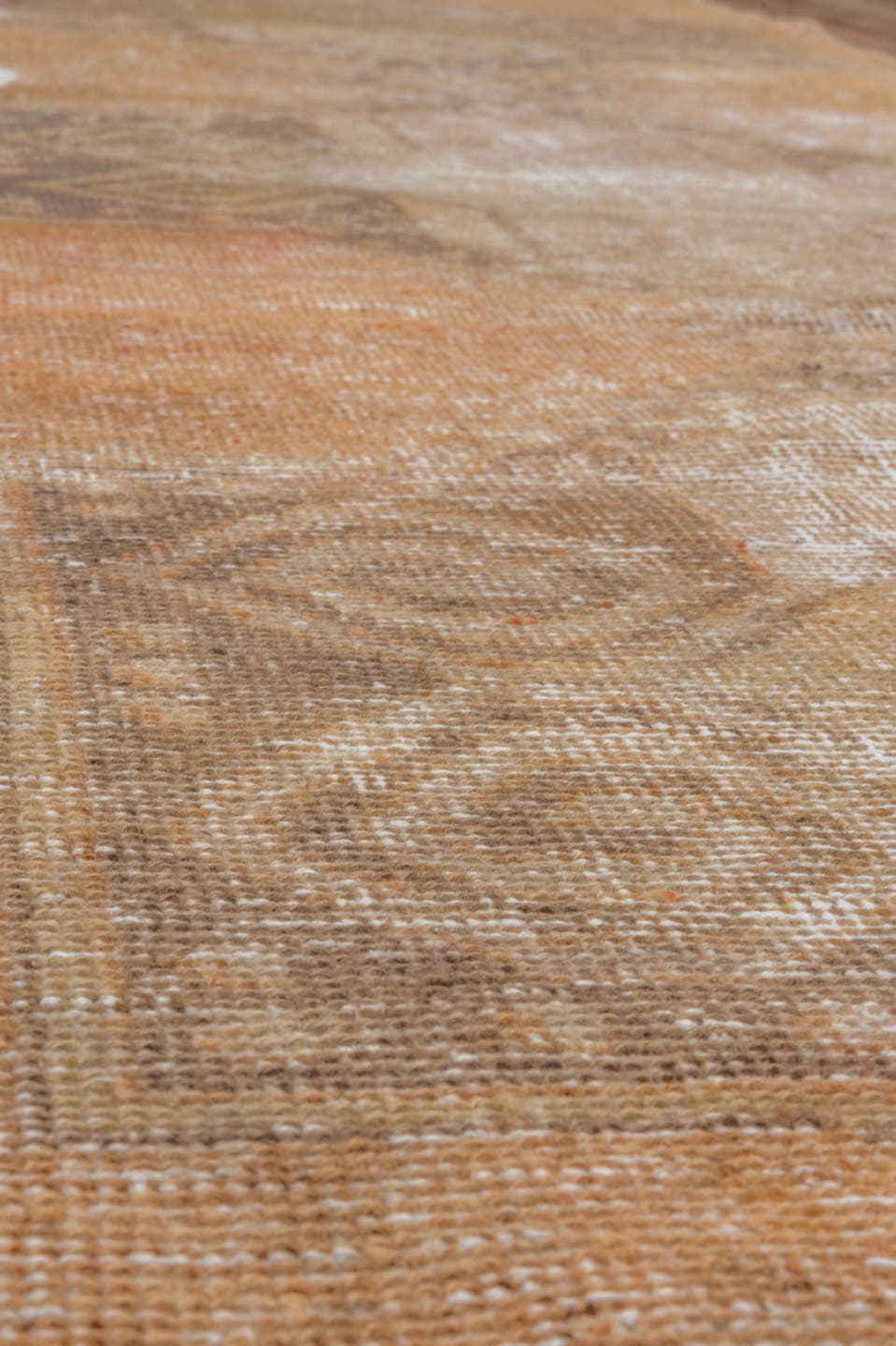 3' x 9' one-of-a-kind handmade vintage Oushak runner rug. Color palette: camel, taupe, beige, ivory, brown, gray