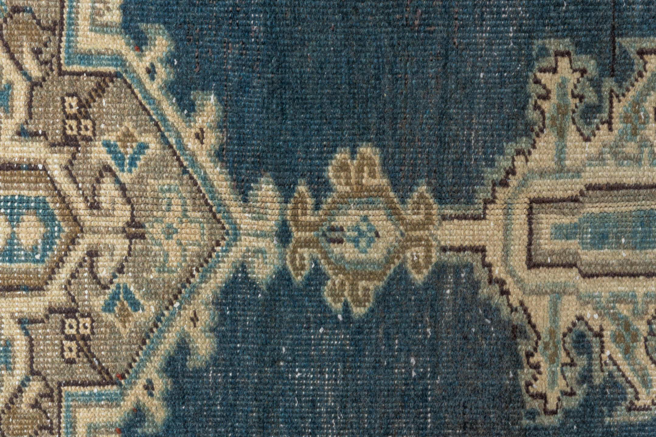 9' x 13' one-of-a-kind handmade vintage Heriz large size rug. Color palette: ivory, blue, slate, taupe, rust, camel