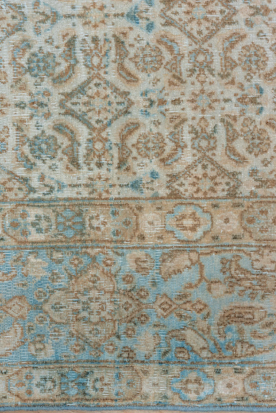 6' x 10' one-of-a-kind handmade vintage Tabriz large size rug. Color palette: ivory, sky blue, beige, taupe, camel