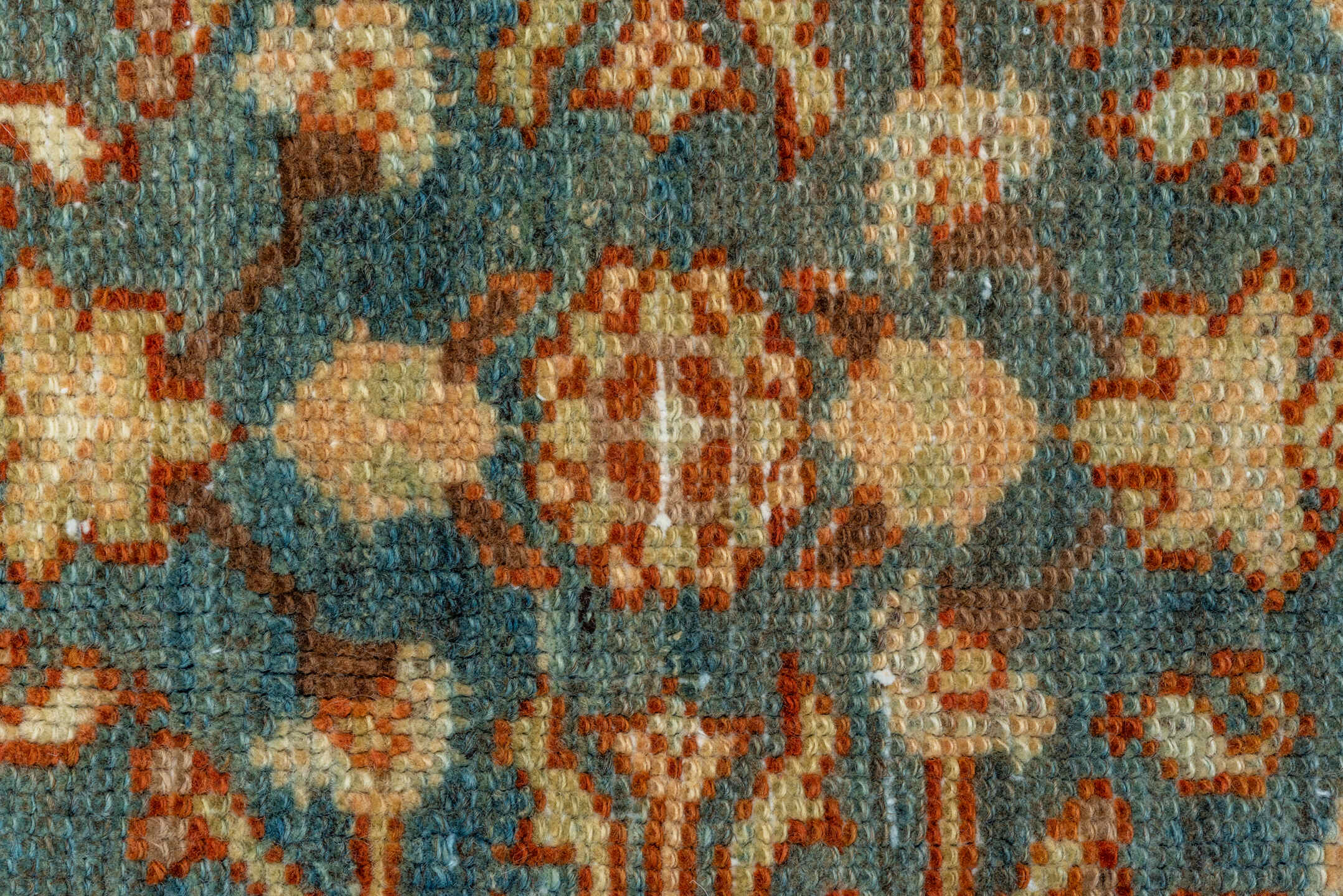 11' x 20' one-of-a-kind handmade vintage Malayer oversize rug. Color palette: blue, camel, ivory, taupe, brown, peach, teal