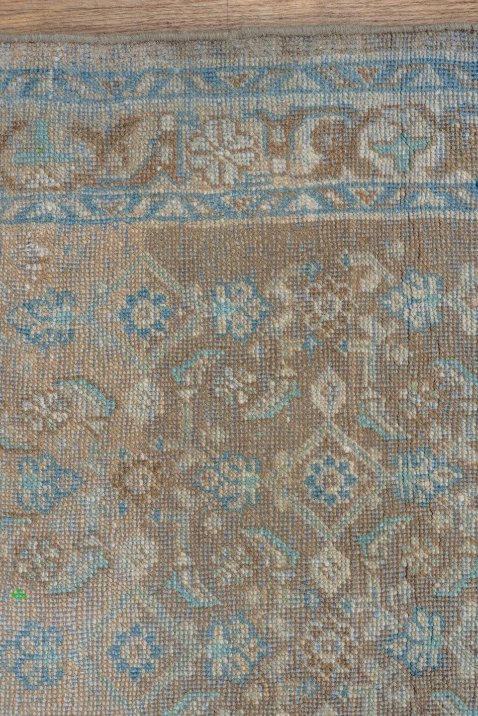 3' x 10' one-of-a-kind handmade vintage Mahal runner rug. Color palette: taupe, sky blue, ivory, beige, camel, light gray