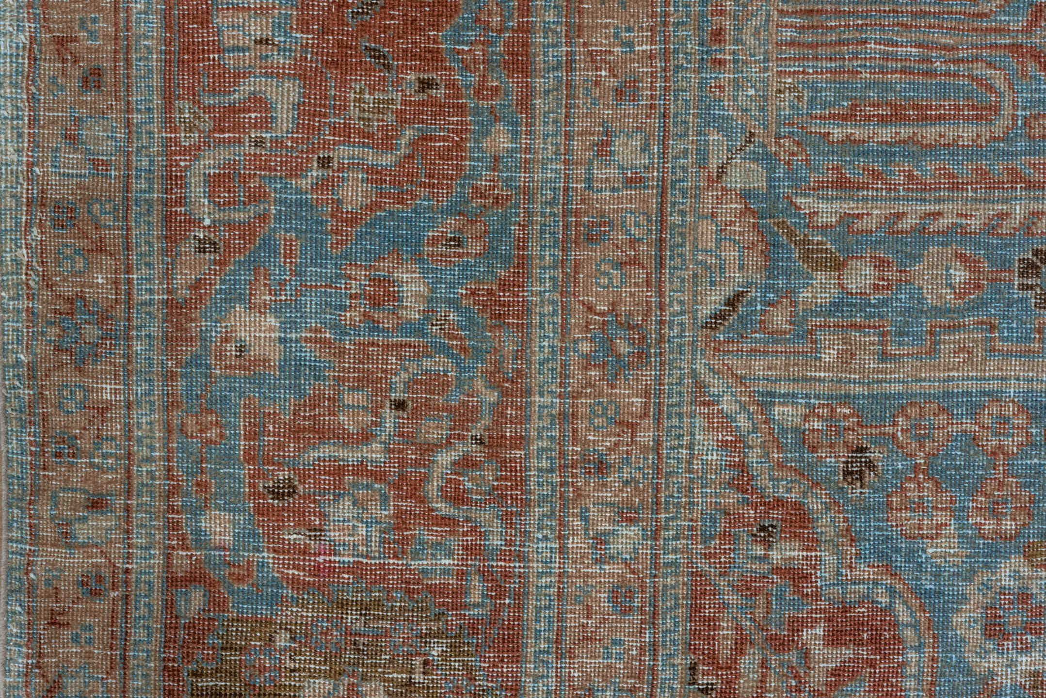 8' x 11' one-of-a-kind handmade vintage Tabriz large size rug. Color palette: sky blue, rust, ivory, taupe, camel, charcoal