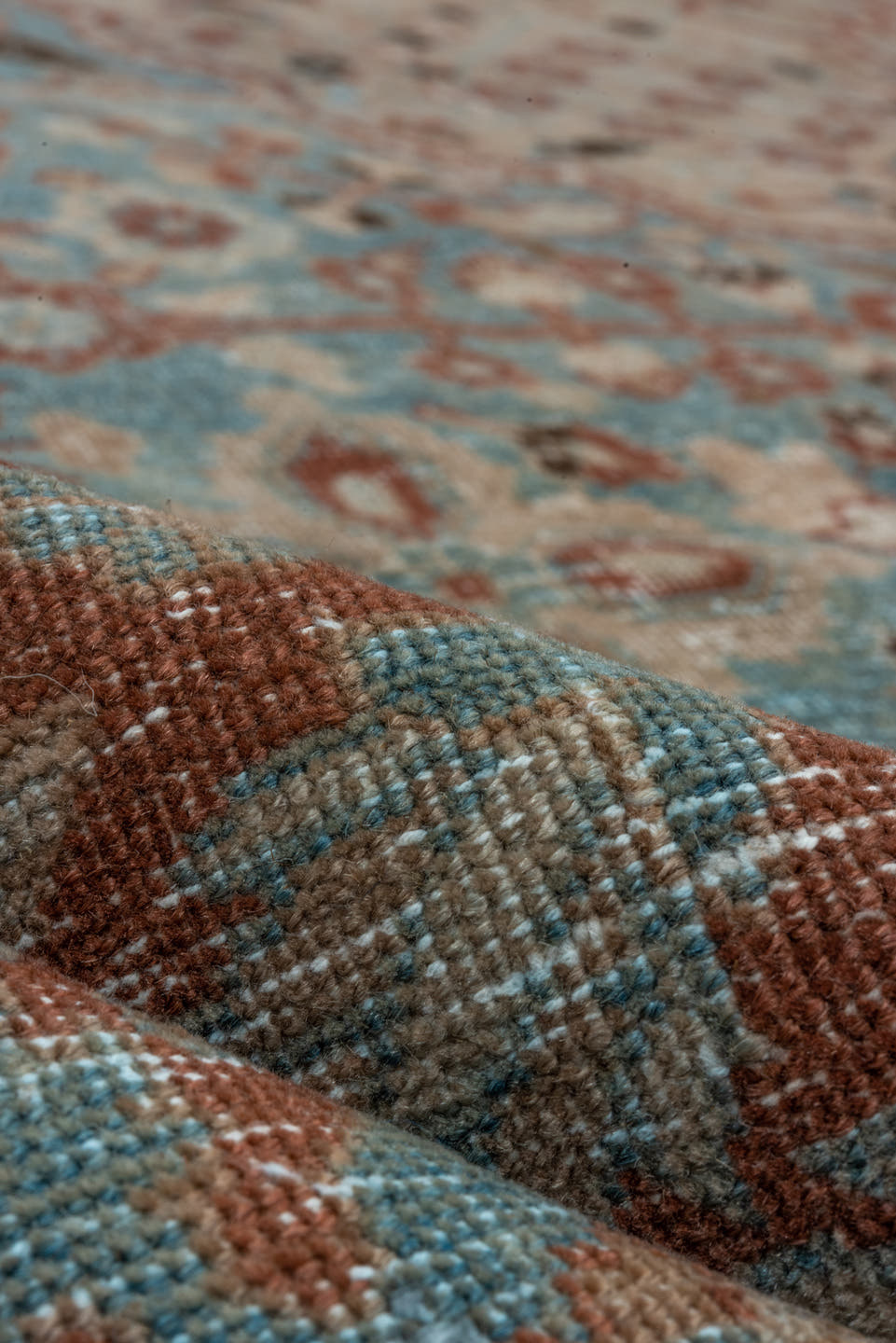 8' x 11' one-of-a-kind handmade vintage Tabriz large size rug. Color palette: sky blue, rust, ivory, taupe, camel, charcoal