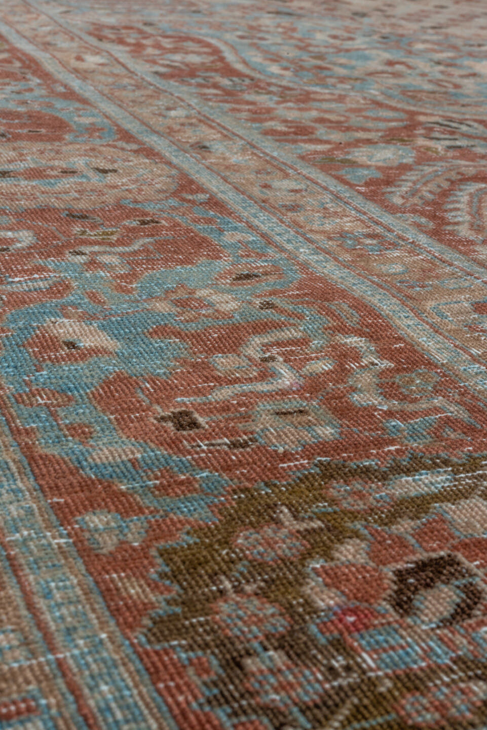 8' x 11' one-of-a-kind handmade vintage Tabriz large size rug. Color palette: sky blue, rust, ivory, taupe, camel, charcoal