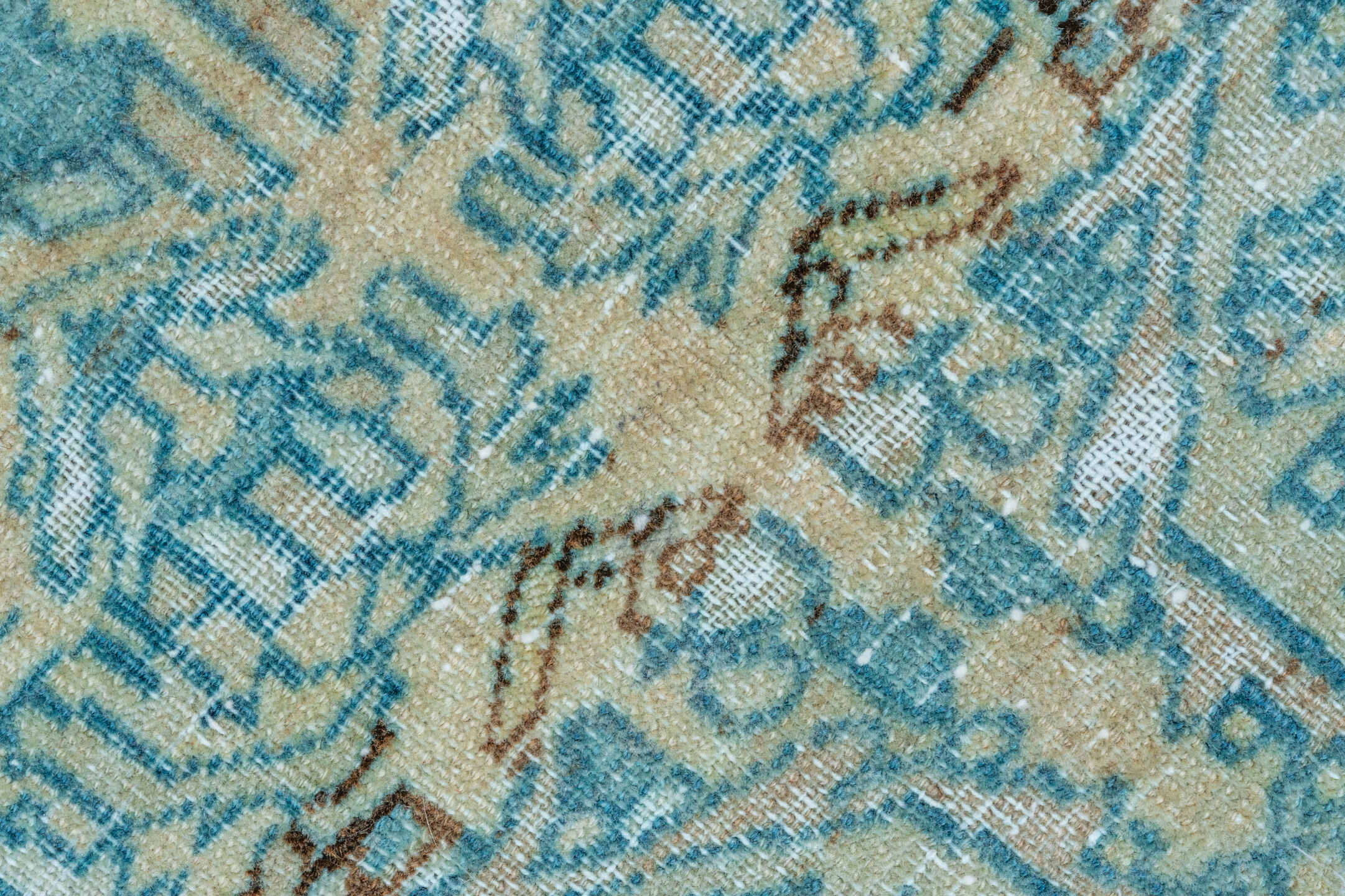 4' x 6' one-of-a-kind handmade vintage Malayer small size rug. Color palette: ivory, sky blue, aqua, slate, taupe, rust