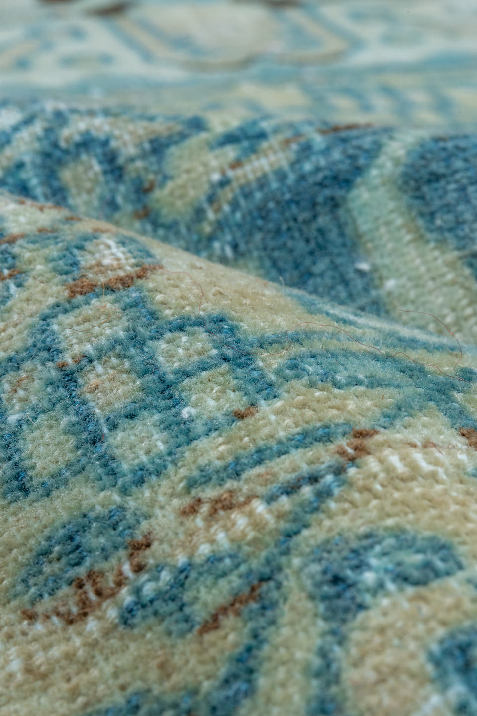 4' x 6' one-of-a-kind handmade vintage Malayer small size rug. Color palette: ivory, sky blue, aqua, slate, taupe, rust