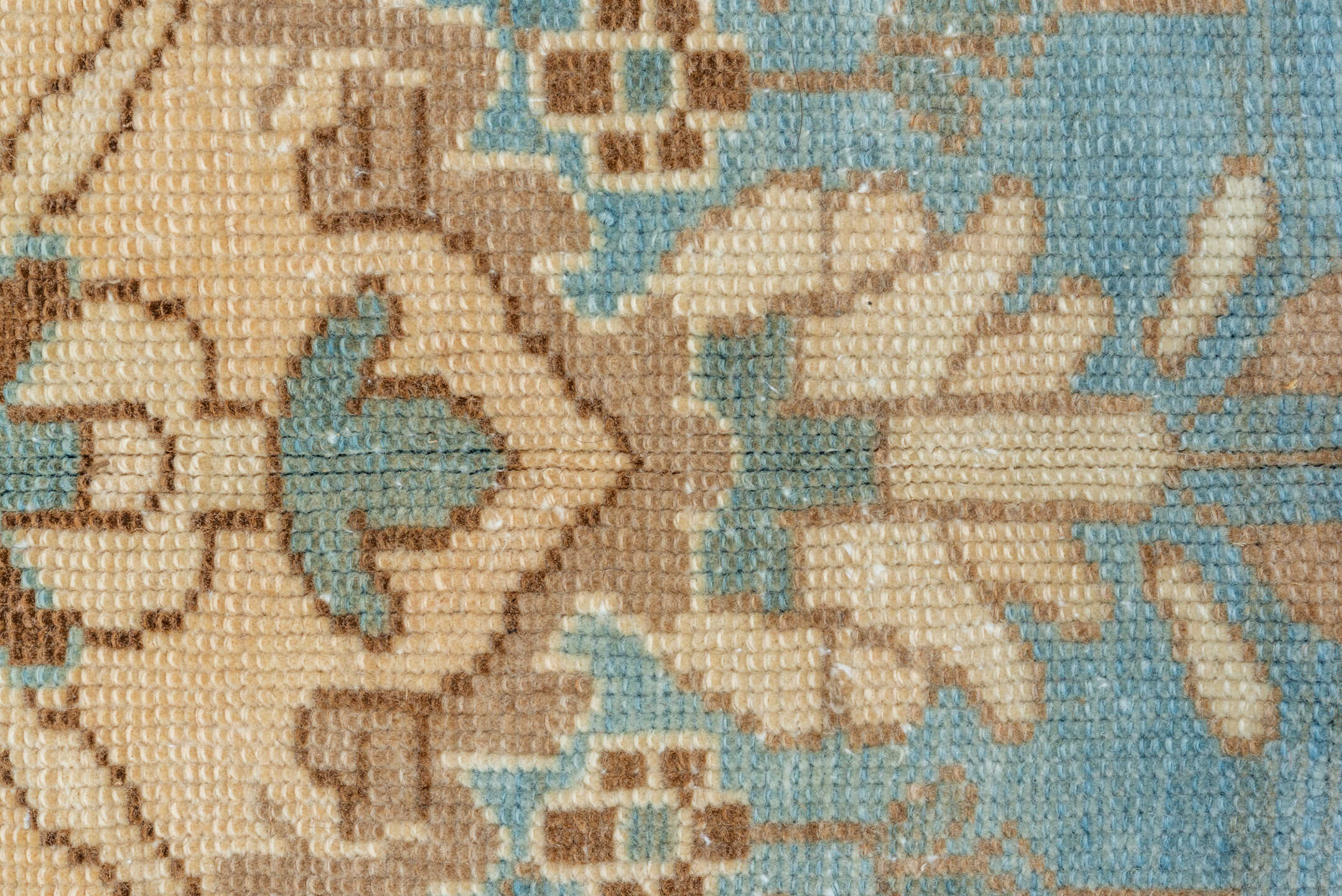 9' x 12' one-of-a-kind handmade vintage Baktiary large size rug. Color palette: sky blue, taupe, ivory, brown, camel, teal