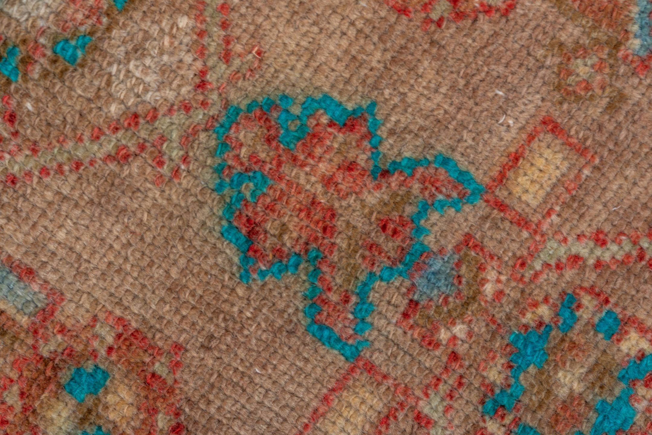 2' x 15' one-of-a-kind handmade vintage Malayer runner rug. Color palette: camel, rust, turquoise, ivory, taupe, terracotta