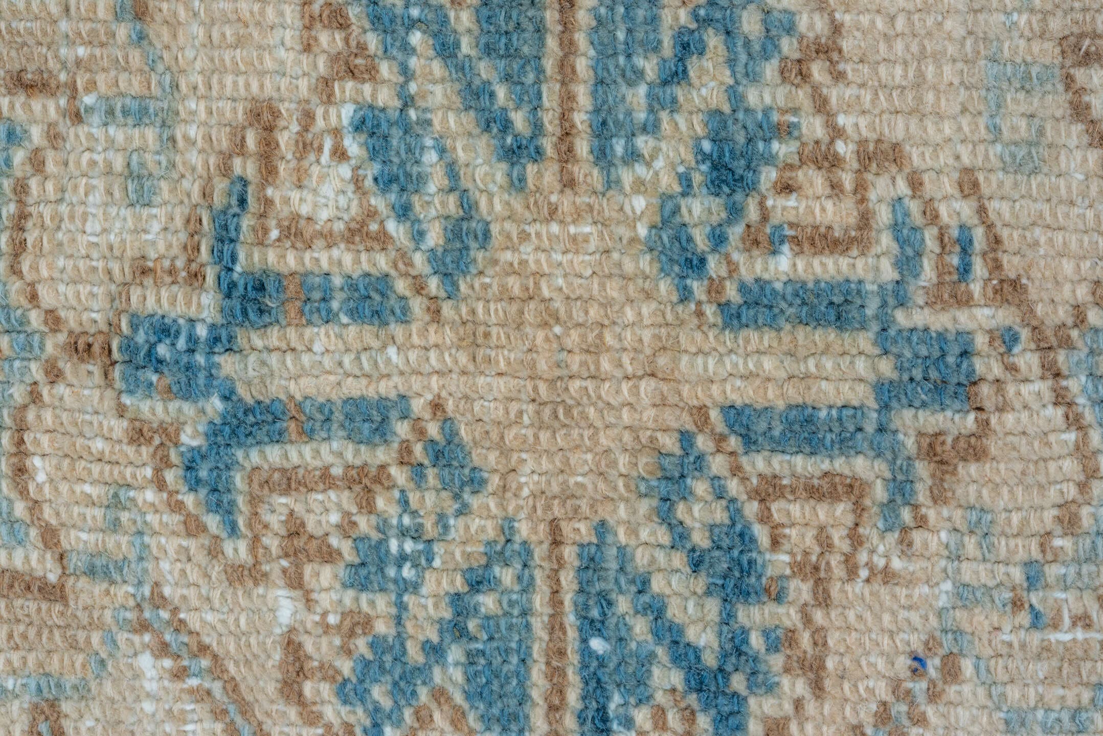 7' x 8' one-of-a-kind handmade vintage Heriz rug. Color palette: ivory, sky blue, beige, taupe, camel, slate, light blue