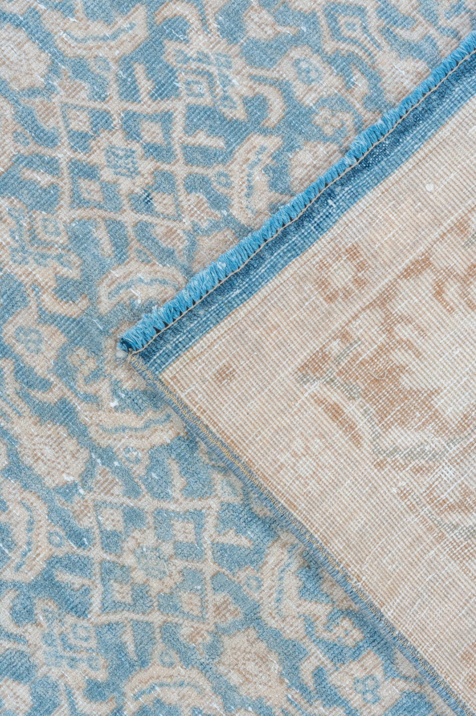 3' x 8' one-of-a-kind handmade vintage Tabriz runner rug. Color palette: sky blue, ivory, beige, taupe, light blue, gray