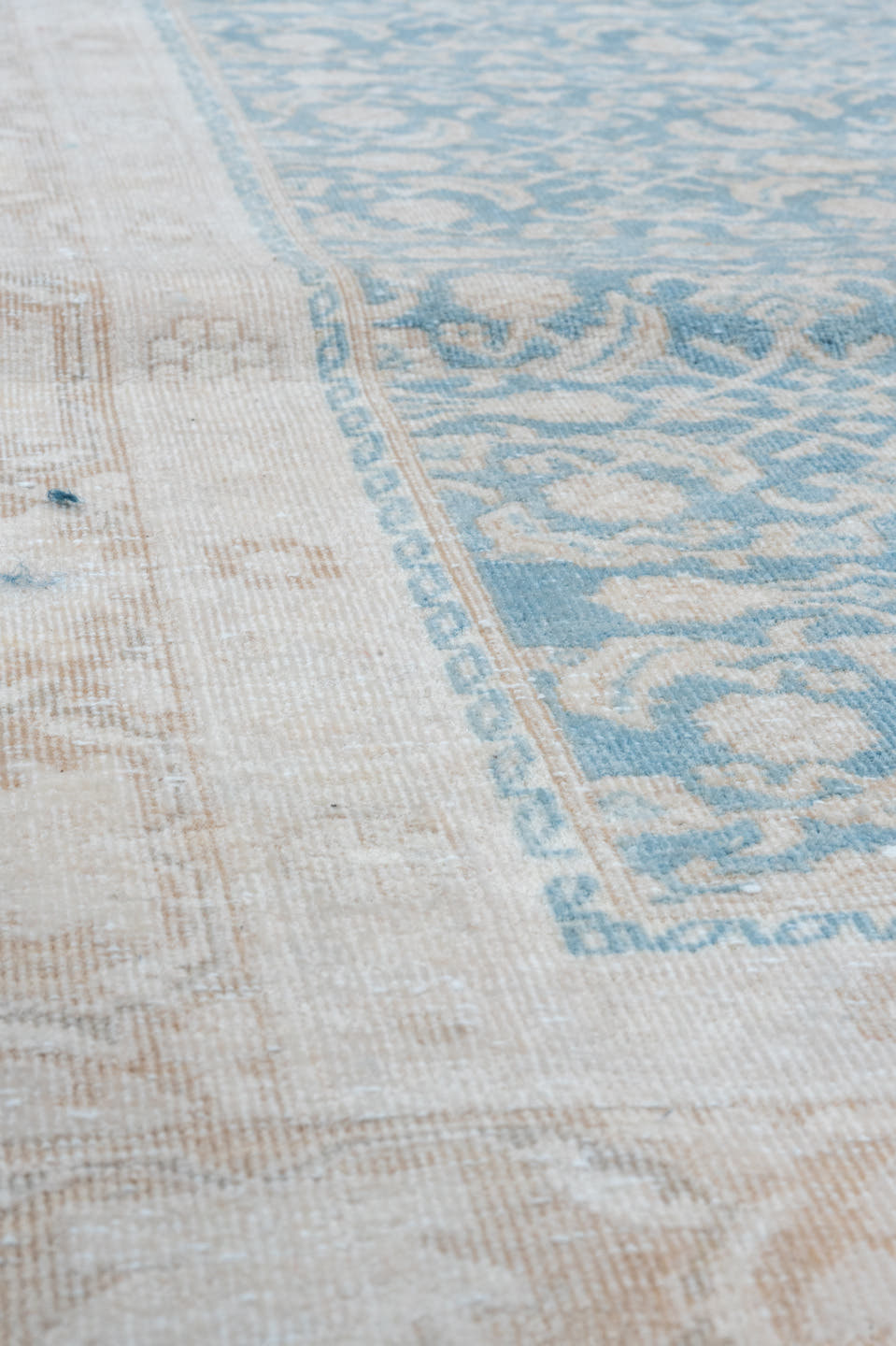 3' x 8' one-of-a-kind handmade vintage Tabriz runner rug. Color palette: sky blue, ivory, beige, taupe, light blue, gray