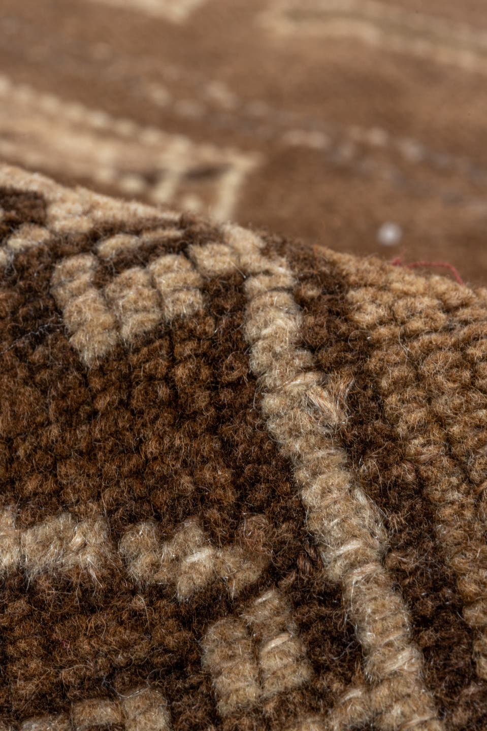 7' x 10' one-of-a-kind handmade vintage Kars large size rug. Color palette: brown, taupe, camel, ivory, charcoal, beige