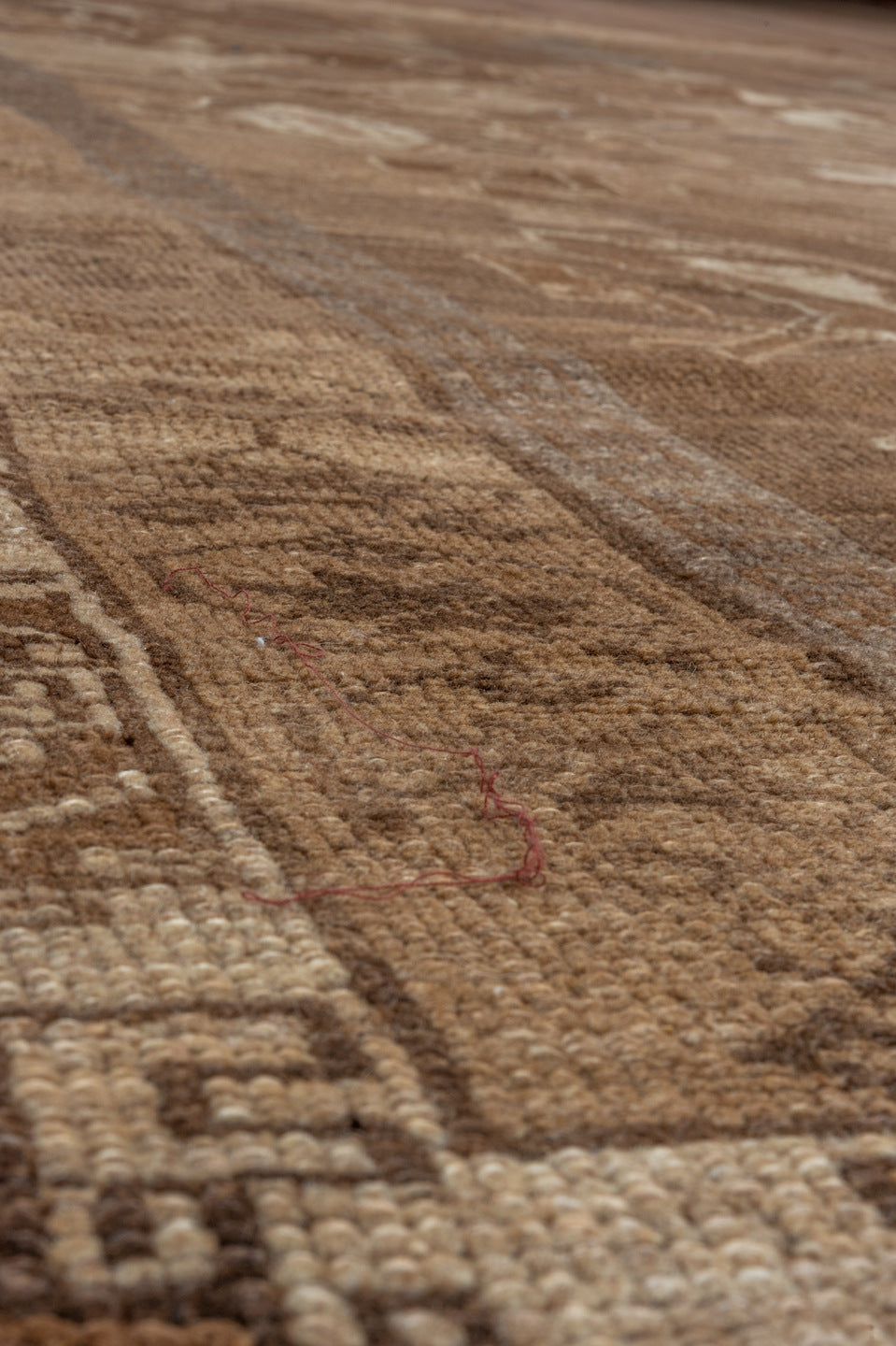 7' x 10' one-of-a-kind handmade vintage Kars large size rug. Color palette: brown, gray, linen, off-white, seashell