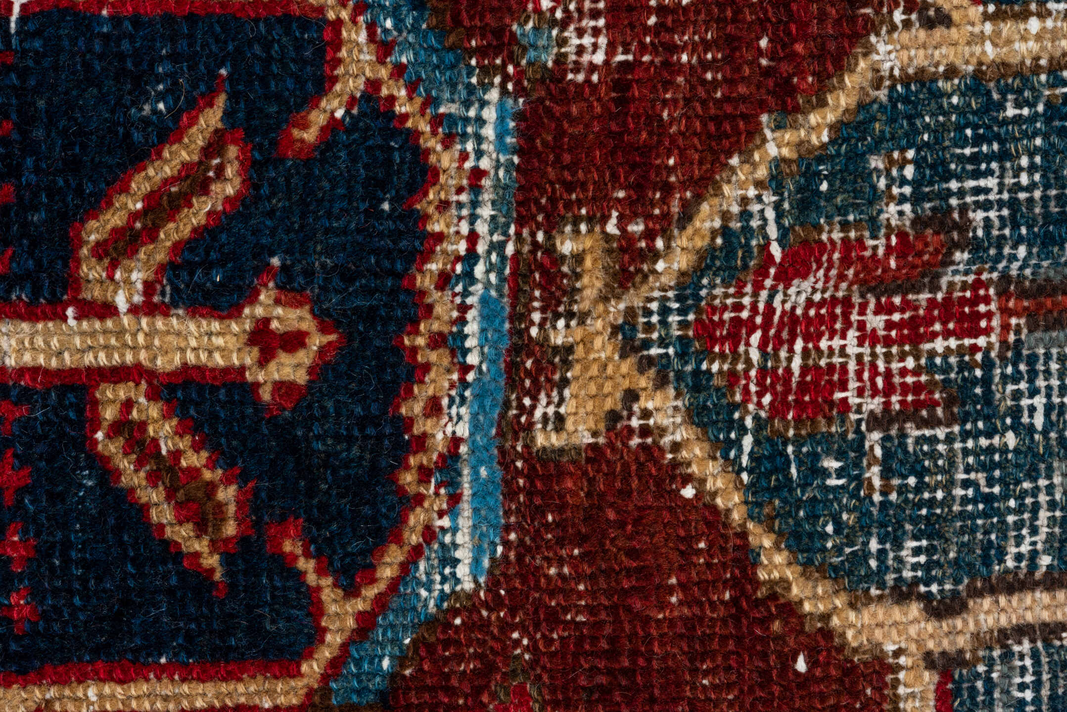 2' x 8' one-of-a-kind handmade vintage Heriz runner rug. Color palette: rust, ivory, navy, indigo, camel, taupe, burgundy