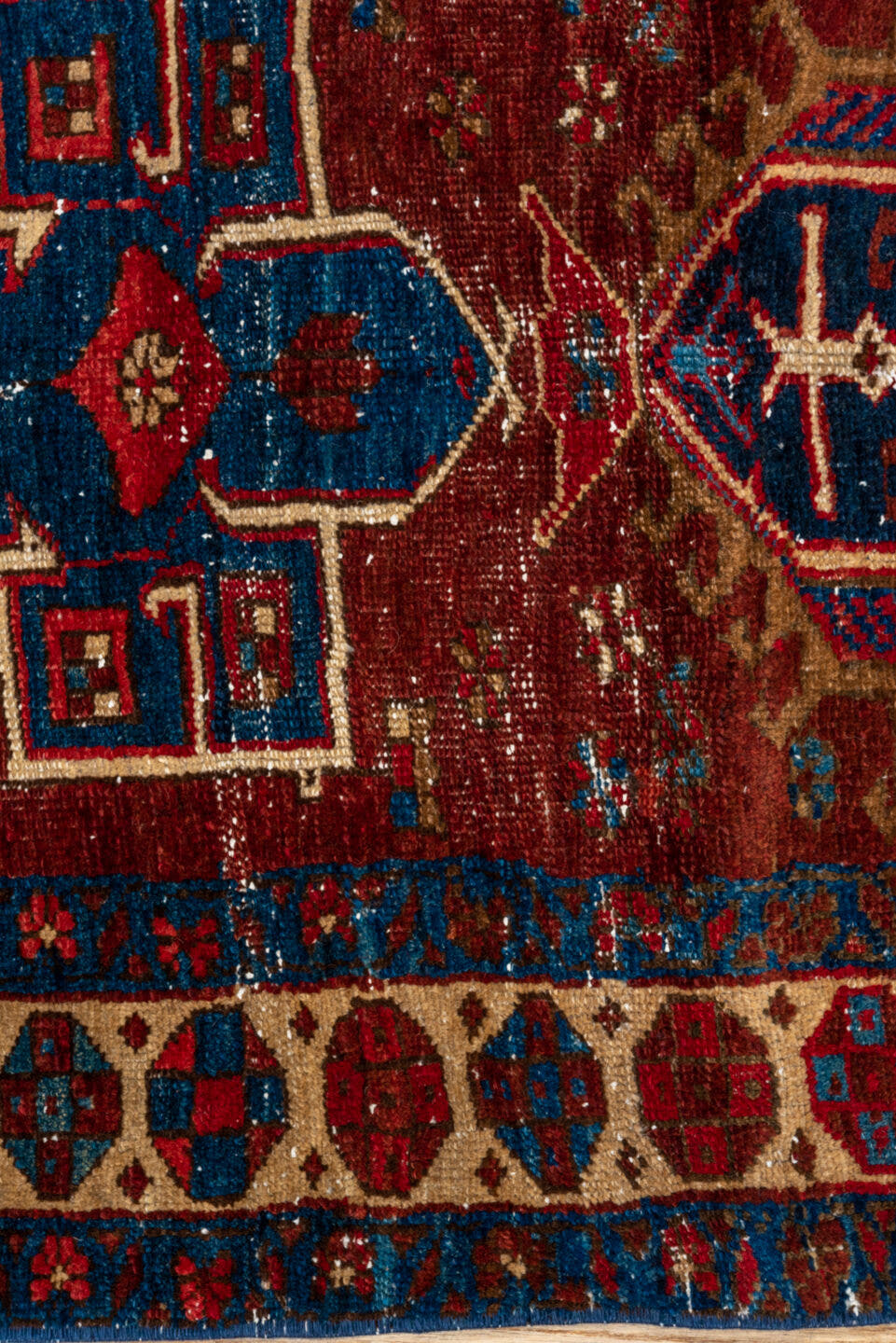 2' x 8' one-of-a-kind handmade vintage Heriz runner rug. Color palette: rust, ivory, navy, indigo, camel, taupe, burgundy
