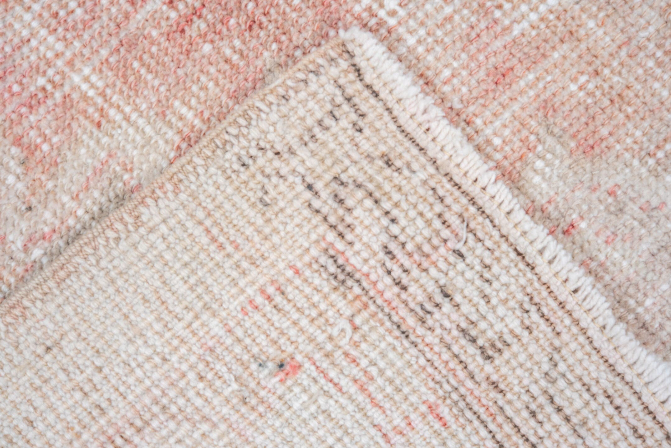 4' x 6' one-of-a-kind handmade vintage Oushak small size rug. Color palette: ivory, blush, taupe, pewter, cream, rose, pink