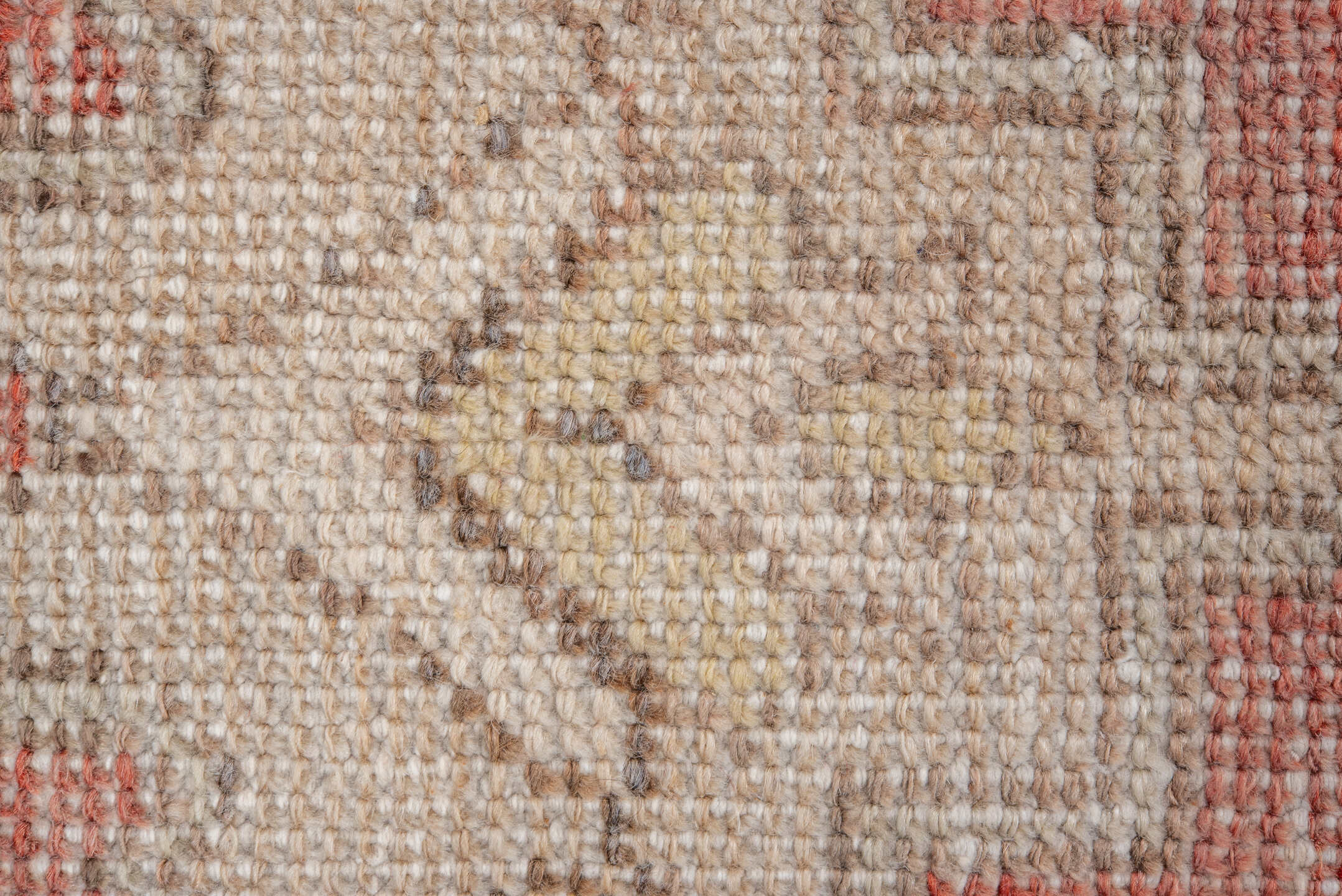 4' x 7' one-of-a-kind handmade vintage Oushak rug. Color palette: coral, ivory, taupe, gold, rust, beige, terracotta, gray