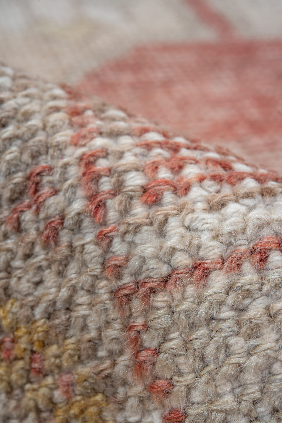 4' x 7' one-of-a-kind handmade vintage Oushak rug. Color palette: coral, ivory, taupe, gold, rust, beige, terracotta, gray
