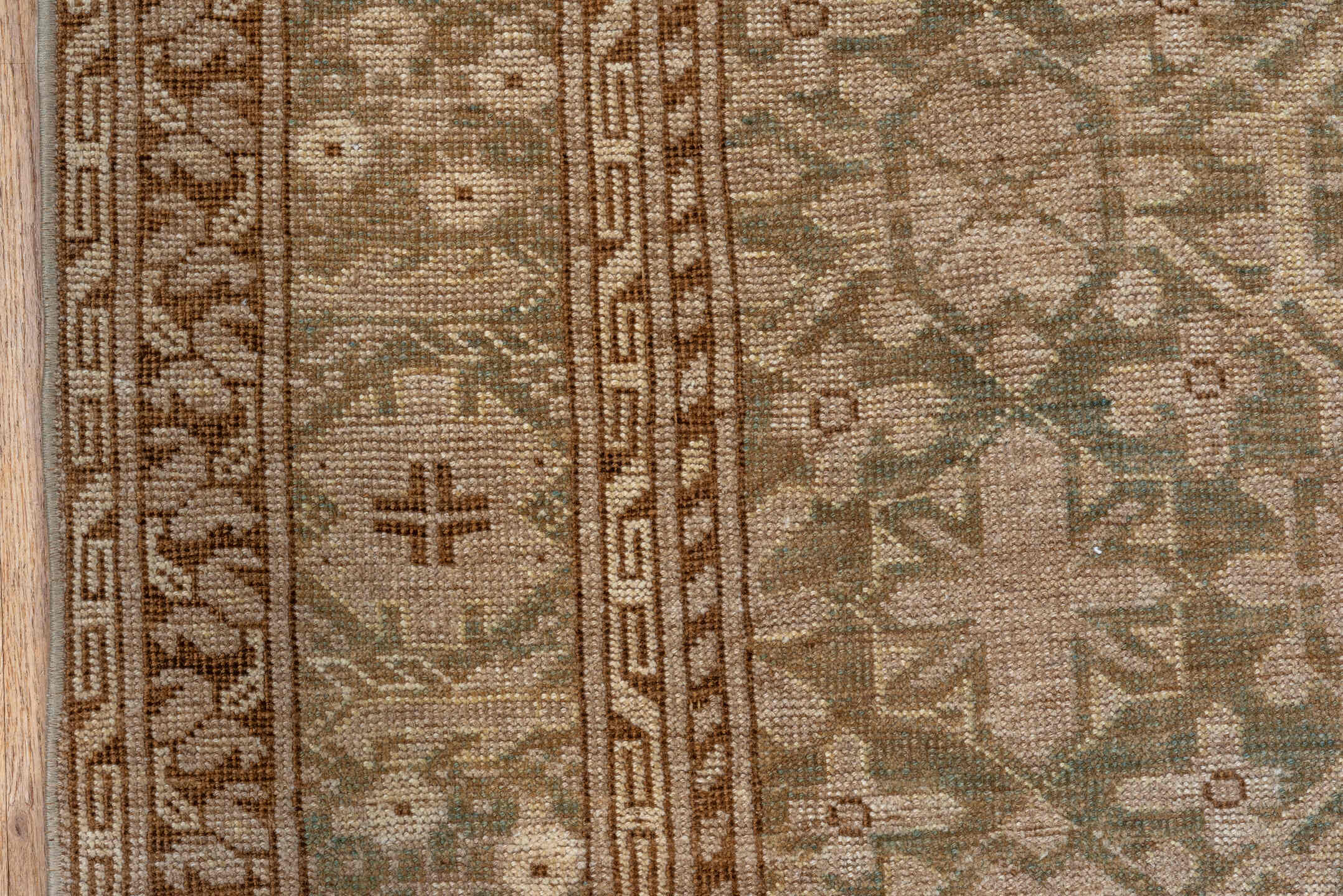 3' x 6' one-of-a-kind handmade vintage Afghan small size rug. Color palette: brown, off-white, pink