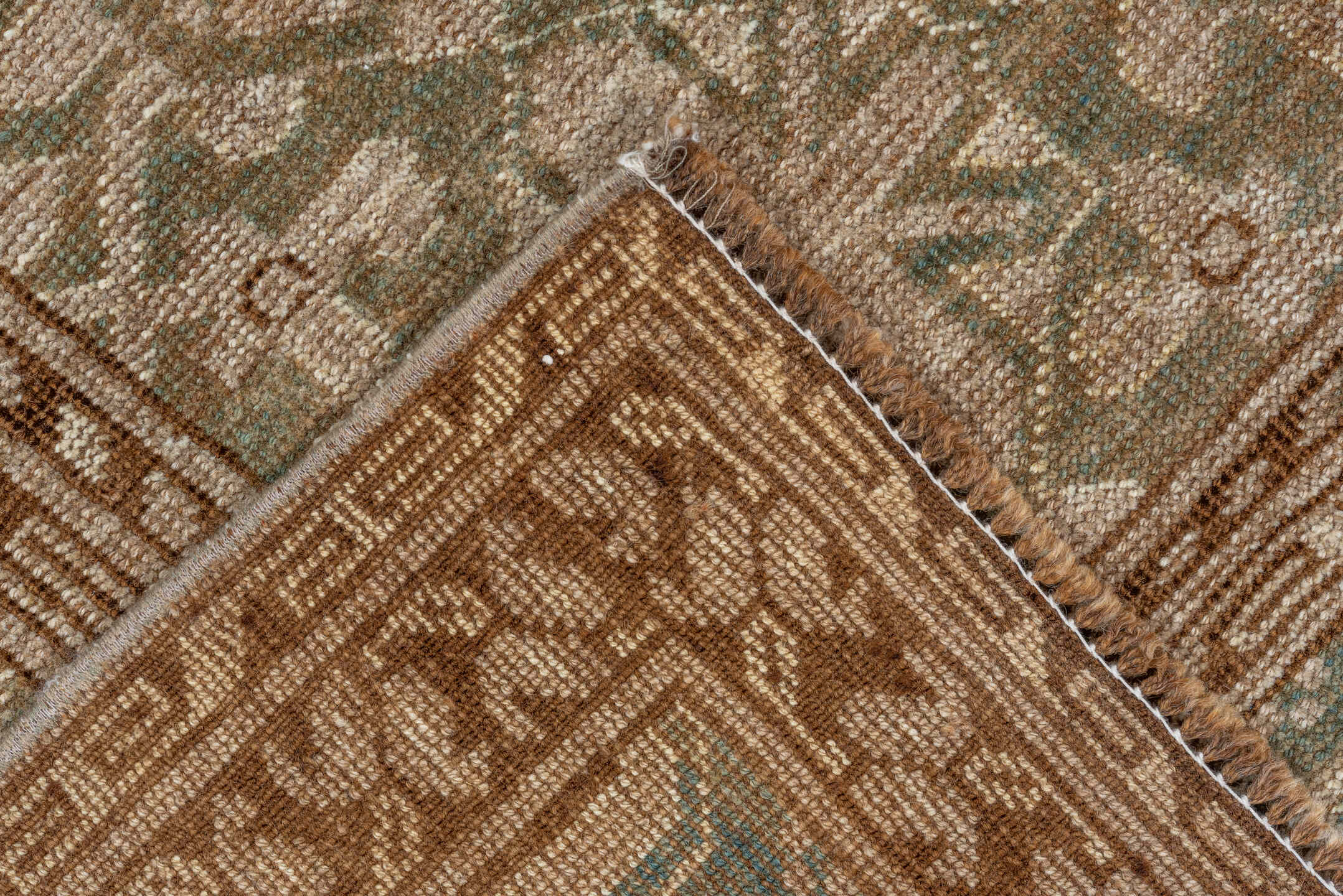 3' x 6' one-of-a-kind handmade vintage Afghan small size rug. Color palette: brown, off-white, pink