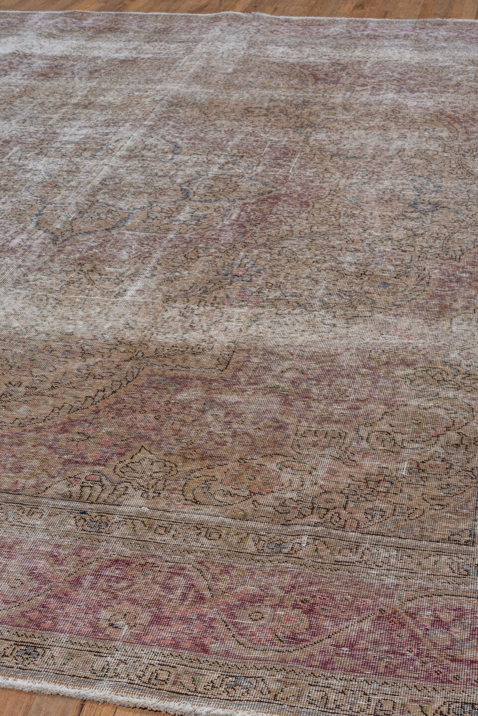 9' x 12' one-of-a-kind handmade vintage Tabriz large size rug. Color palette: taupe, rose, ivory, dusty mauve, beige, brown