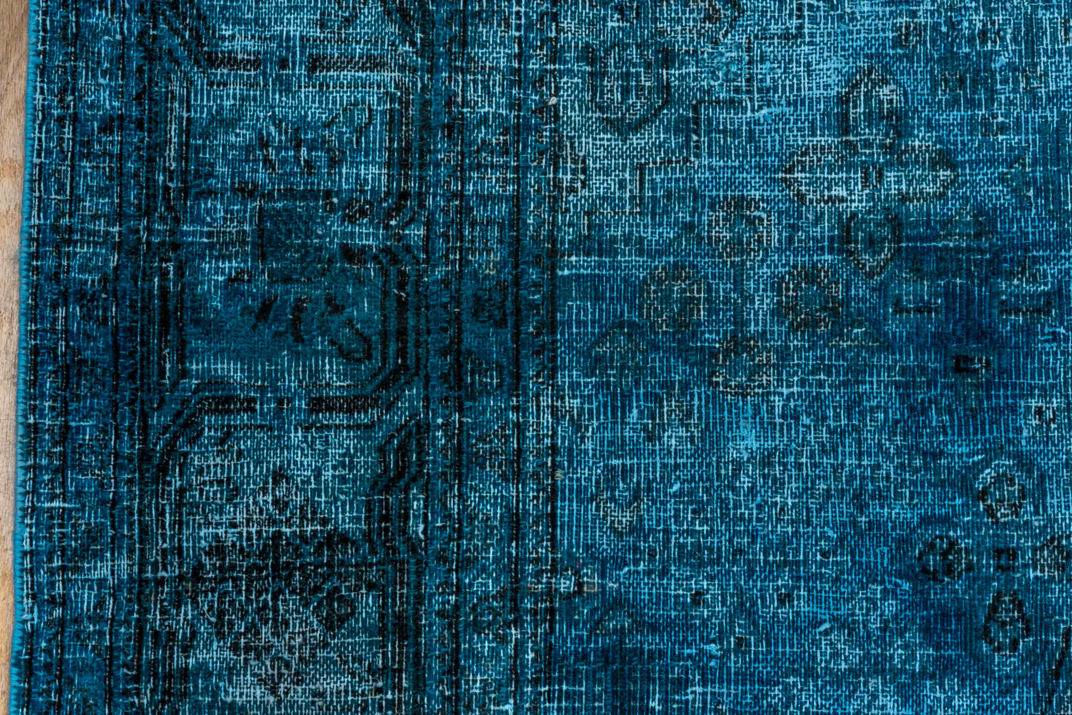 7' x 10' one-of-a-kind handmade vintage Overdyed large size rug. Color palette: teal, turquoise, aqua, charcoal, slate, gray