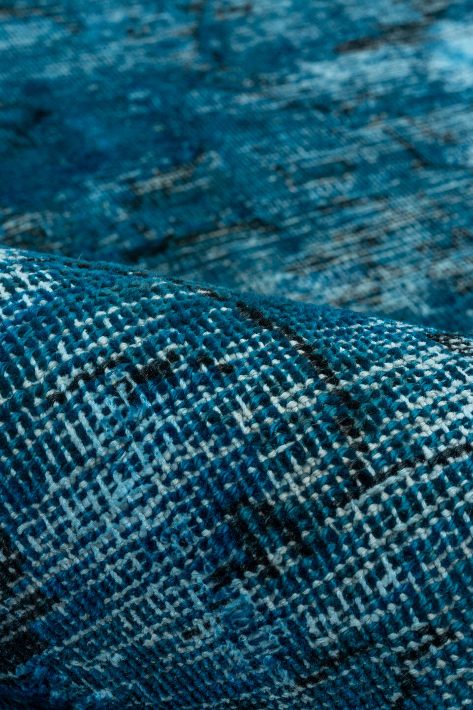 9' x 12' one-of-a-kind handmade vintage Overdyed large size rug. Color palette: teal, azure, slate, charcoal, light blue
