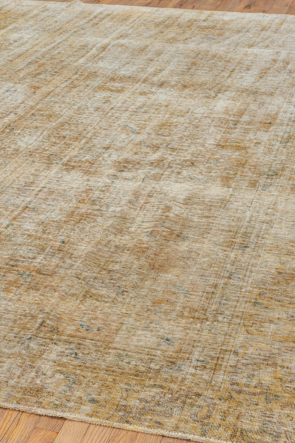 9' x 11' one-of-a-kind handmade vintage Overdyed large size rug. Color palette: ivory, beige, gold, taupe, sage, gray, green