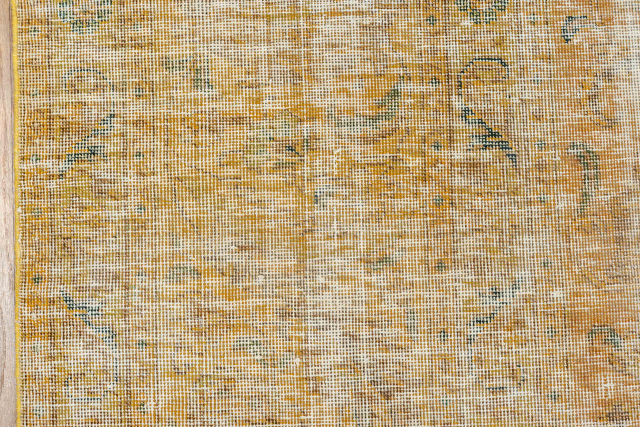 9' x 11' one-of-a-kind handmade vintage Overdyed large size rug. Color palette: ivory, beige, gold, taupe, sage, gray, green