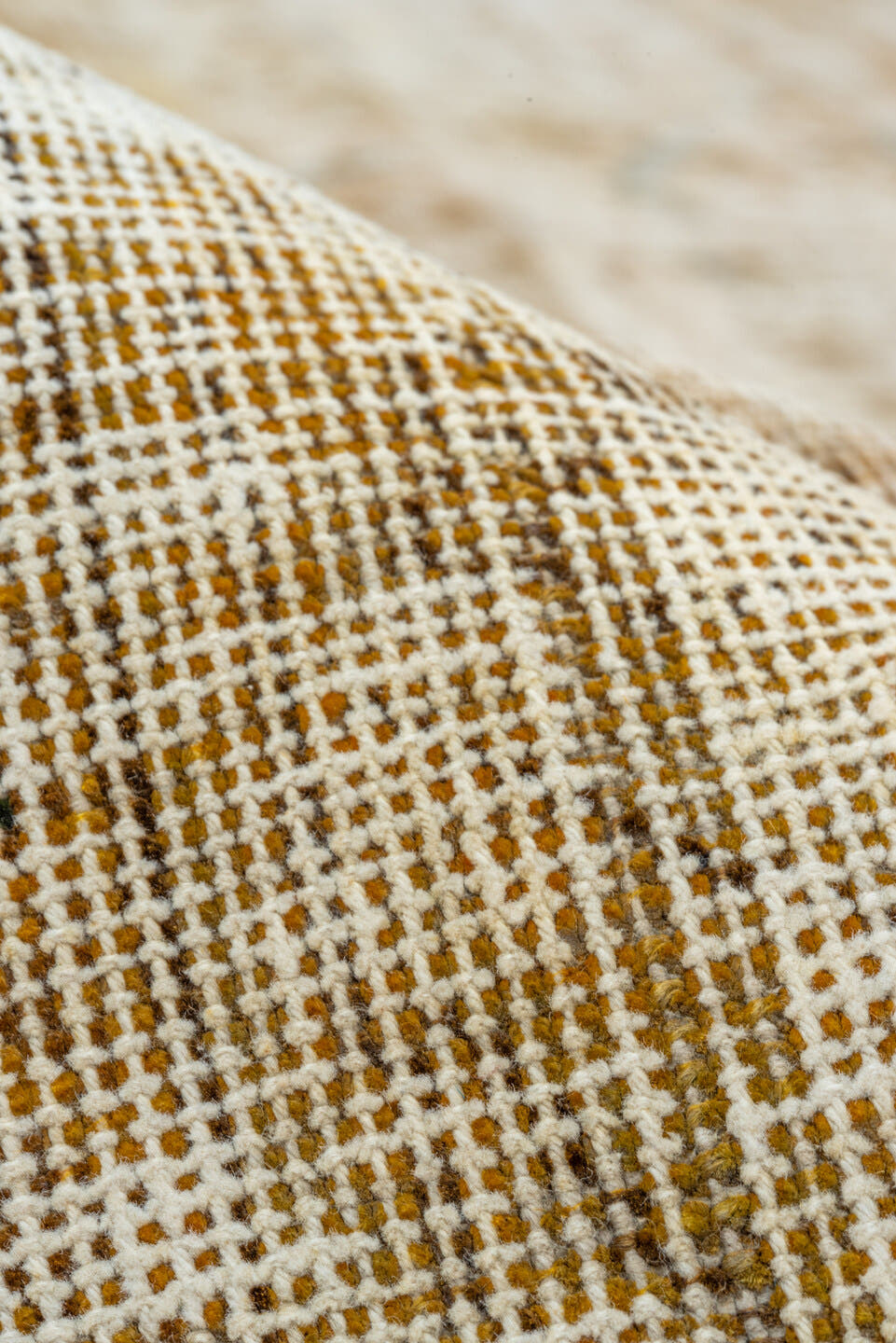 9' x 11' one-of-a-kind handmade vintage Overdyed large size rug. Color palette: ivory, beige, gold, taupe, sage, gray, green