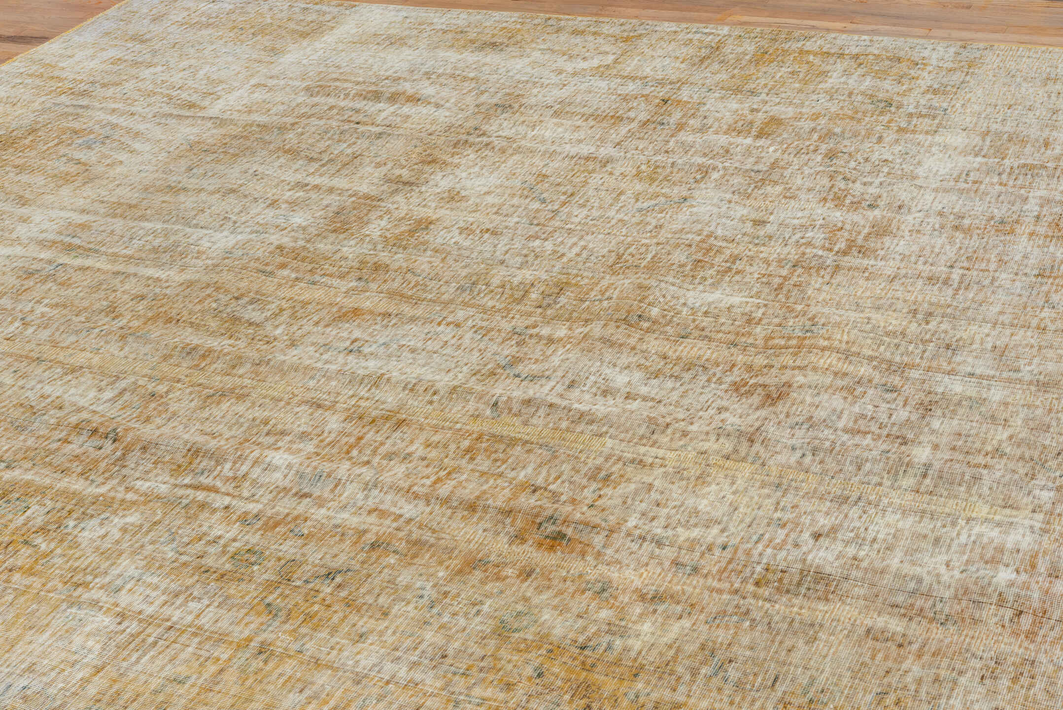 9' x 11' one-of-a-kind handmade vintage Overdyed large size rug. Color palette: ivory, beige, gold, taupe, sage, gray, green
