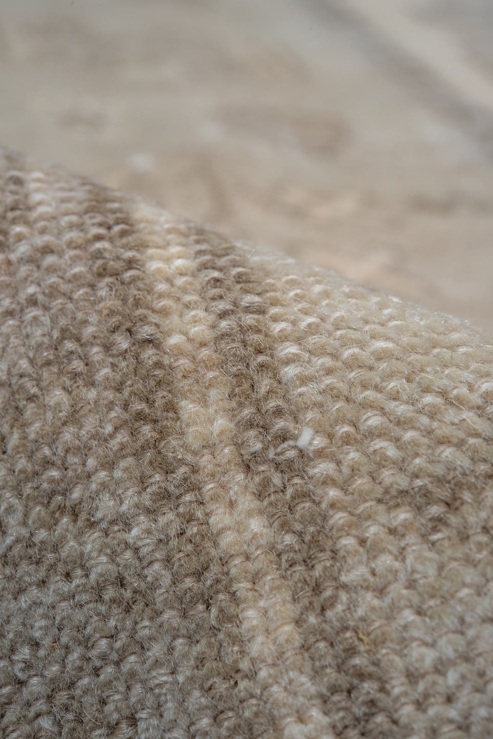 6' x 10' one-of-a-kind handmade vintage Derband large size rug. Color palette: beige, ivory, taupe, camel, sand, light brown