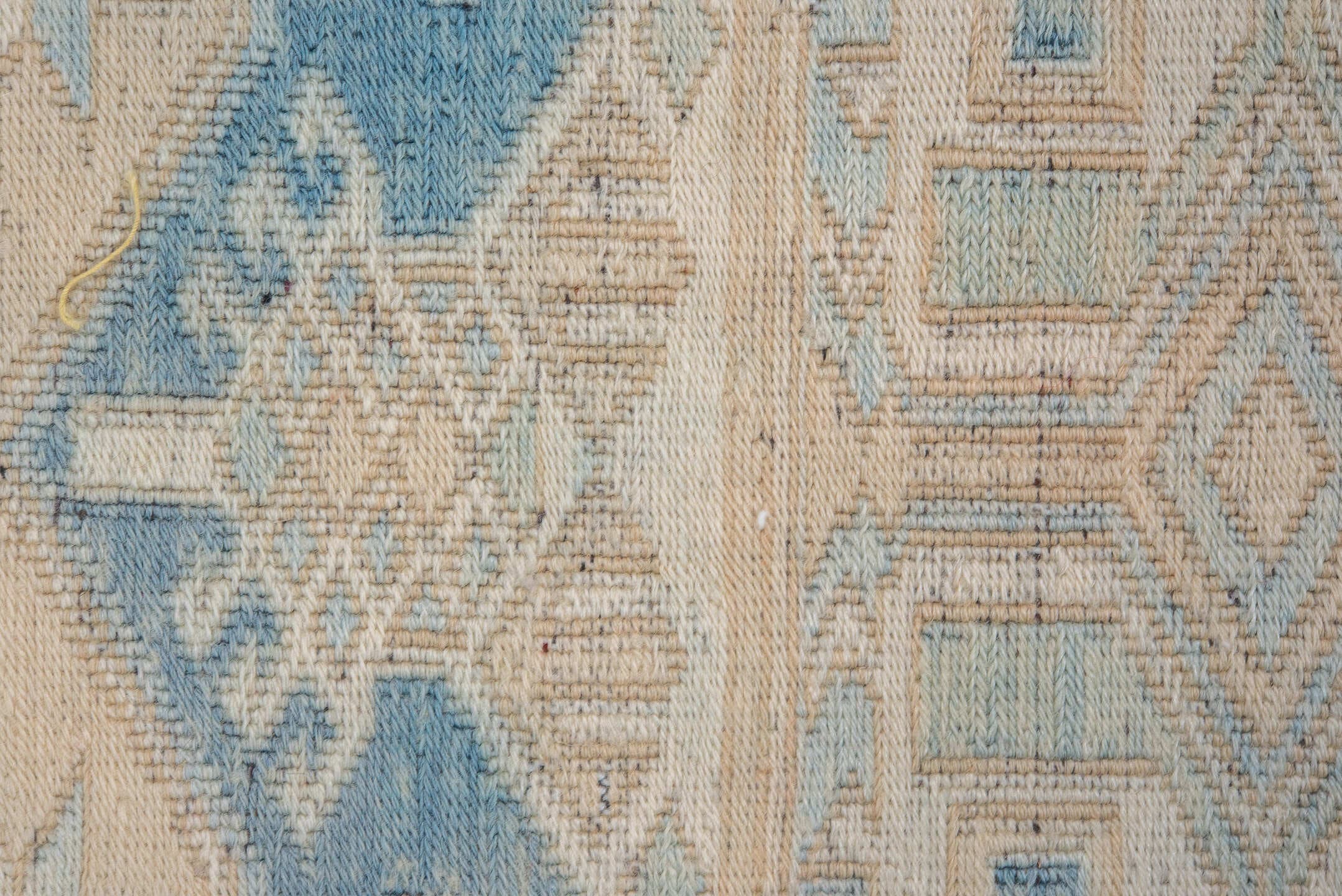 4' x 5' one-of-a-kind handmade vintage Sumak small size rug. Color palette: ivory, sky blue, beige, cream, taupe, light blue