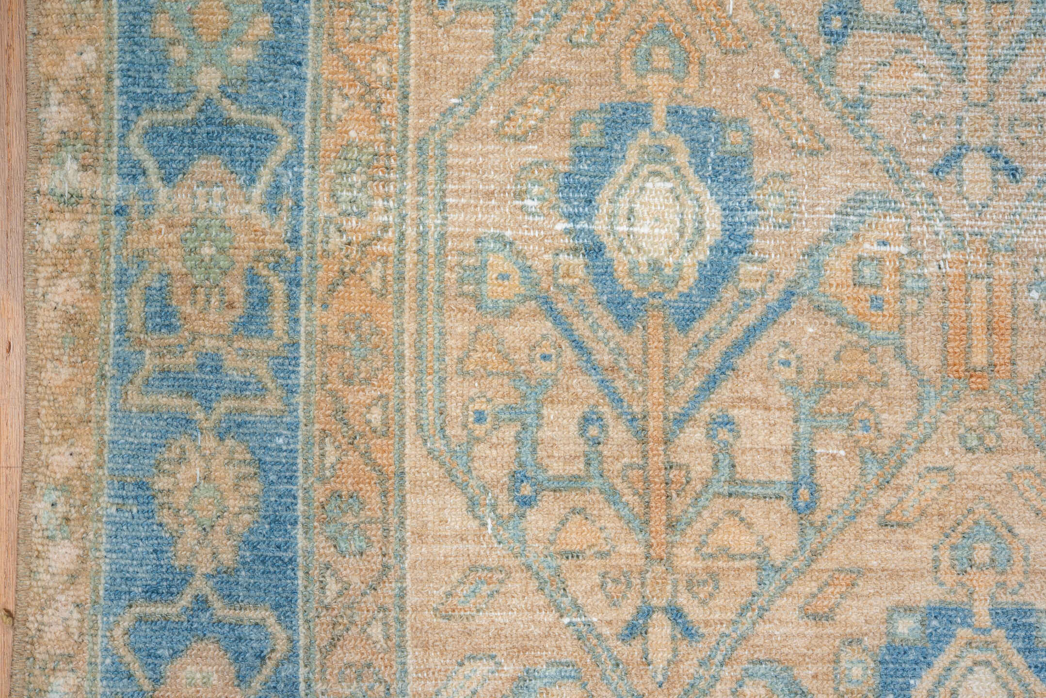 4' x 7' one-of-a-kind handmade vintage Malayer rug. Color palette: beige, sky blue, ivory, tan, camel, light blue