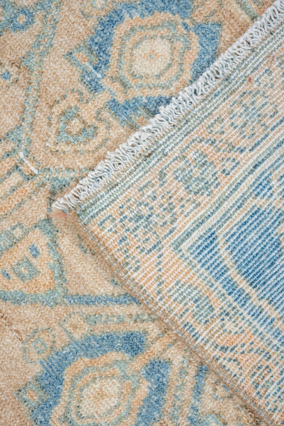 4' x 7' one-of-a-kind handmade vintage Malayer rug. Color palette: beige, sky blue, ivory, tan, camel, light blue